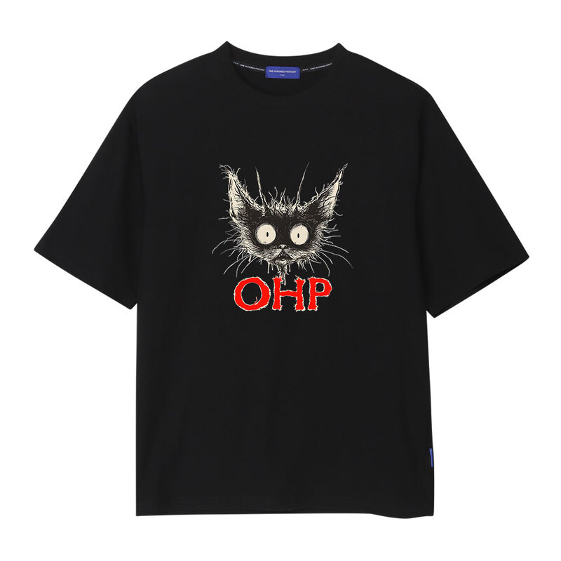 OHP X HARMONIA 크레이지캣 세미오버 반팔티셔츠 - 원헌드레드퍼센트